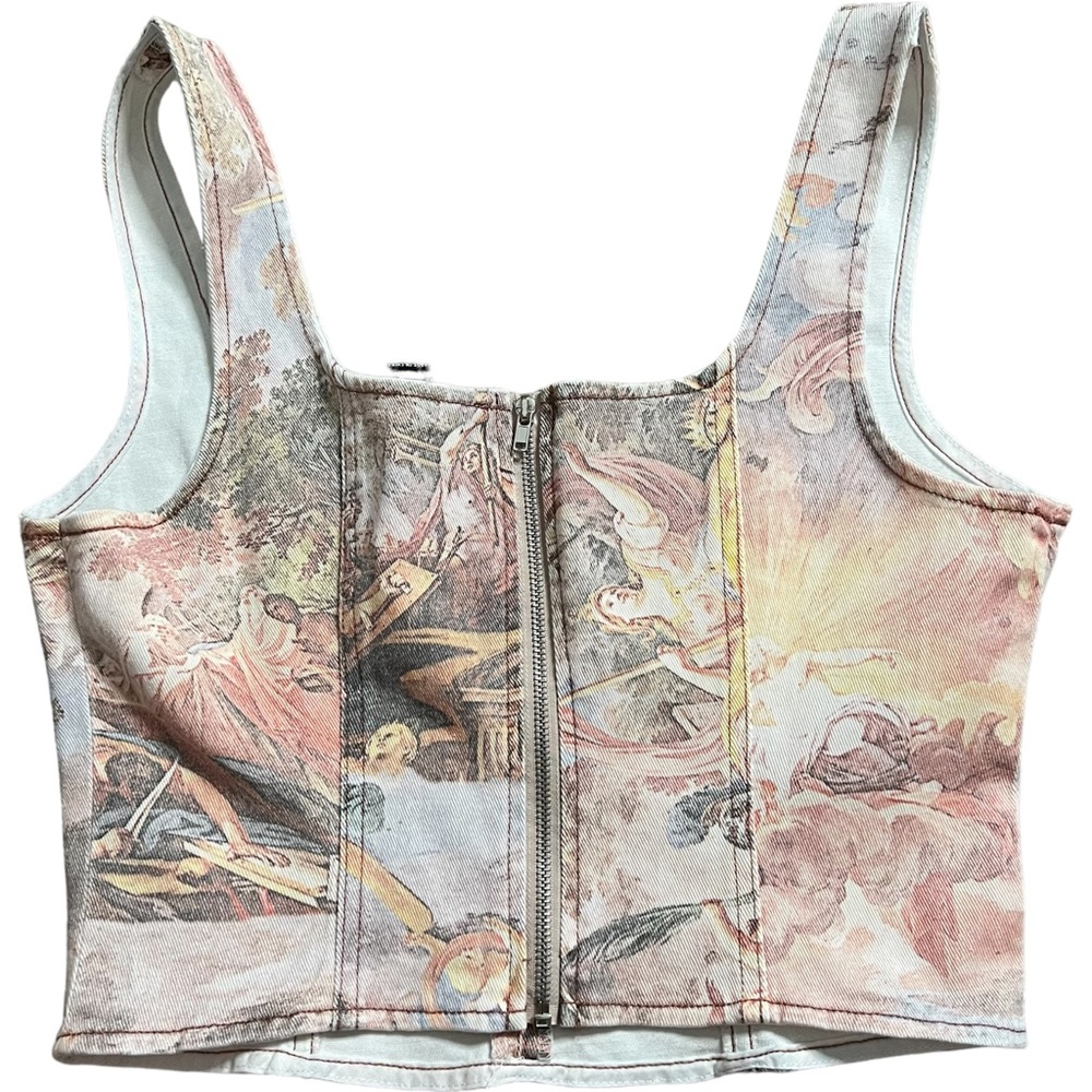 Forever 21 Renaissance Art Print Denim Cotton Cropped Tank Top Size Medium. - Picture 3 of 7